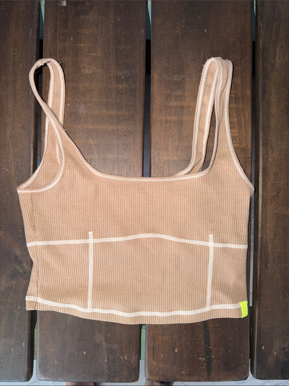 🤎 GB Beige Corset-Front Ribbed Crop Tank Top 🤎